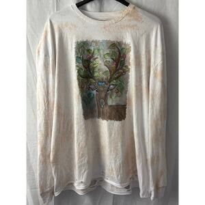 A Rare Bird Oh Deer Graphic Long Sleeve T-Shirt Distressed Size L/XL Rhinestones